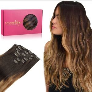 14 Inch 120g 7pcs Double Weft Clip in Remy Human Hair Extensions Color #2/6/18